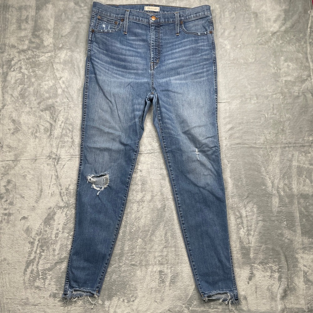 Madewell 10" High-Rise Skinny Jeans Women‎ 33T Blue Distressed Raw Stepped Hem